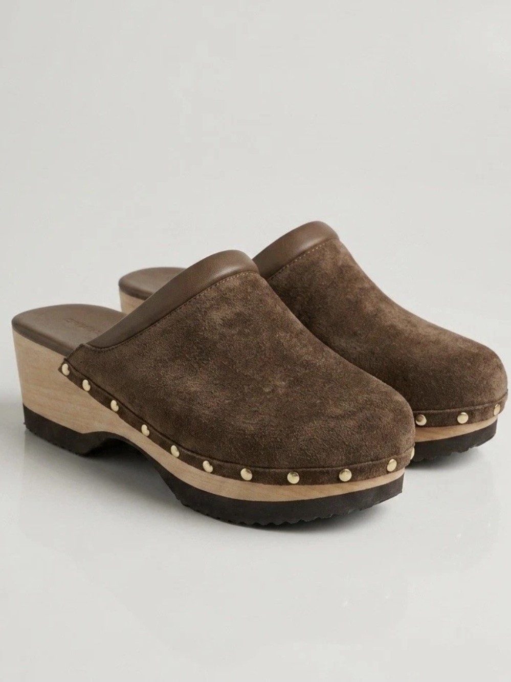 M.GEMI Womens Brown Suede Studded Wedge Clog Mules Slip On EU 38 US 7